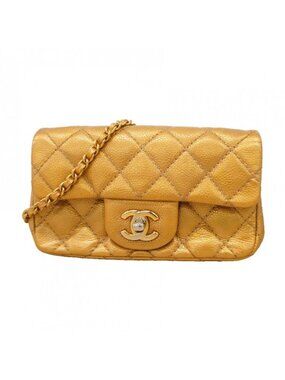 Chanel Shoulder Bag Mini Quilted Caviar Leather Gold